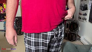 Solo Amateur Strokes Cock in Bedroom Until Cum