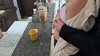 Stepson Surprises Stepdaughter With Intense Doggystyle Fuck In Kitchen