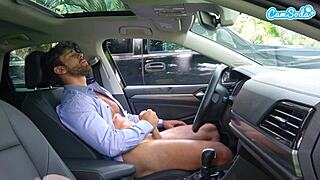 Milf catches young guy jerking in public