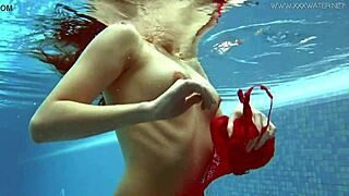 watch lina mercury chilling in red lingerie underwater