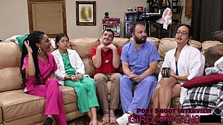 aria nicole's 2023 yearly physical backstage, close up with glasses, gloves, latex, long hair, tattoo