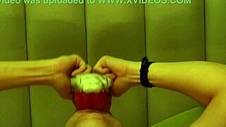 Giant wolf invades student's mouth with rough tongue.