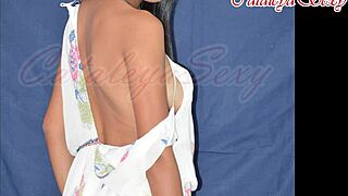 slim model poses taking clothes off