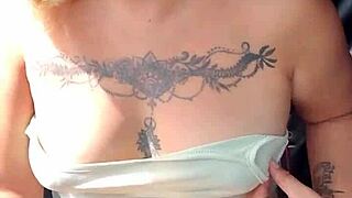 showing panties and tits in car on highway
