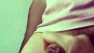 Ella plays with my precum while recording, ends in jerking and her covered in cum