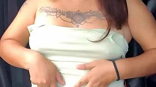 showing panties and tits in car on highway