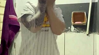 Making a video call to my neighbor while my cuckold watches football in the room