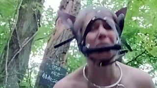 On September 4, 2024, the female slave acts as a ponygirl in the forest.