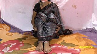 Indian bhabhi performs in saree with intense action