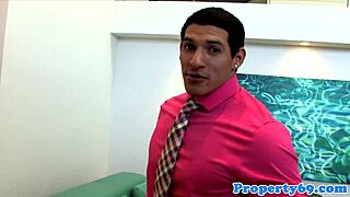 realtor babe drilled on couch by client