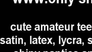 Slipping into pvc panties for lesbian fun