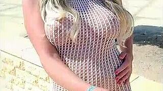 transparent dress without underwear in public flashing