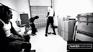 Check out this petite baddie sucking and fucking three black cocks