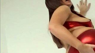 Slipping into pvc panties for lesbian fun