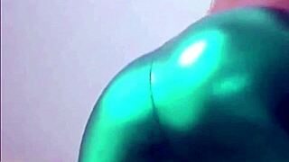 Slipping into pvc panties for lesbian fun