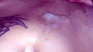 Little white guy jerks off his tattooed cock