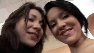 Very Hot Threesome Two Black Haired Sluts Pleasuring Themselves When Lucky Guy Walks In