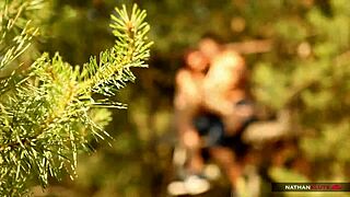 Hot brunette gets teased with rough forest dicking for intense 4k orgasm