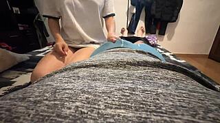 A girl asks her stepfather for his milk in a homemade scene.