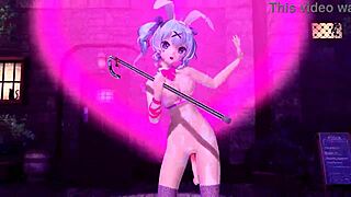 hatsune miku in project diva nude mod, full bunny costume, looking hot and sexy