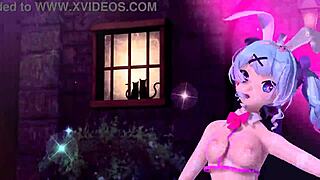 hatsune miku in project diva nude mod, full bunny costume, looking hot and sexy