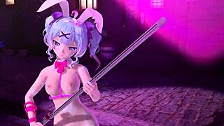 hatsune miku in project diva nude mod, full bunny costume, looking hot and sexy