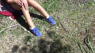 Voyeur Flees as Hairy Pussy Pisses Publicly