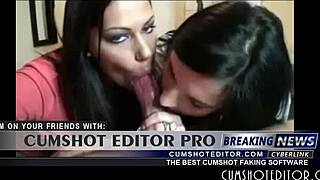 two horny milf sluts sucking one cock in a homemade threesome.