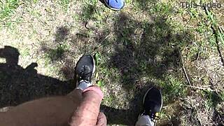 Voyeur Flees as Hairy Pussy Pisses Publicly