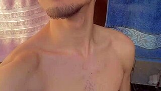 Young guy wakes up inspired and shows everything in bathroom exhibition