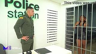 A policeman fucks a brunette whore with huge ass in prison