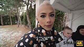 In a kinky swap, a couple enjoys a feet massage with a young girl while the boyfriend watches