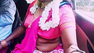 The beautiful south Indian housewife says, 'Let's have car sex with dirty talks.'