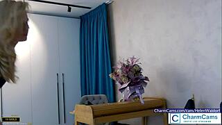 helenwaldorf adorable camgirl claps ass in black thong and corset