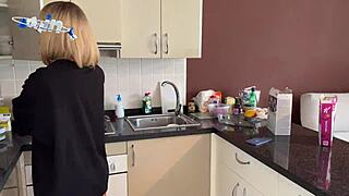 Blonde Babe Gets Bent Over for Doggystyle Fucking and Cum in Mouth Breakfast