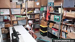 Shaved Teen Shoplifter Gets Fucked By Creepy Guard!