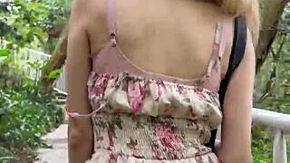 i'm an asian girl masturbating and squirting while exposing myself on the mountain.