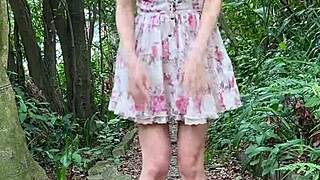 i'm an asian girl masturbating and squirting while exposing myself on the mountain.