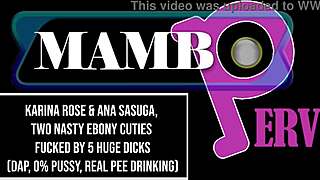 I watched two nasty ebony cuties get fucked by five huge dicks, with dap, pussy play, real pee drinking, ass to mouth, and dirty BBC action.