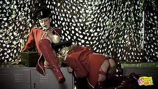 Three hot girls in retro uniforms fuck a stud