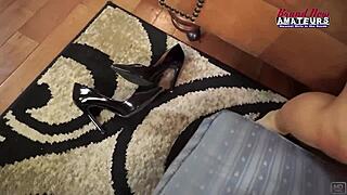 busty mature redhead squirts on couch and sucks big cock