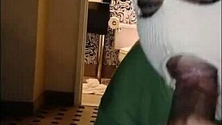 Masked girl performs super sloppy deep throat blowjob