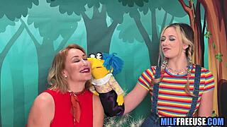 blonde milf & teen 18+ free used on sesame street movie set