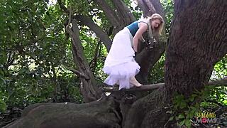 Blonde Climbs Tree For Thrilling Solo Masturbation Session