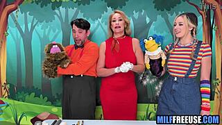 blonde milf & teen 18+ free used on sesame street movie set