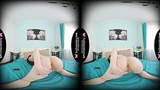 Maya Stone explores her new glass dildo solo in VR.