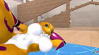 renamon stretches and works out in furry solo music video