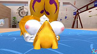 renamon stretches and works out in furry solo music video
