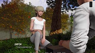 Horny nerd teen licks pussy in outdoor public