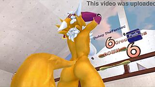 renamon stretches and works out in furry solo music video